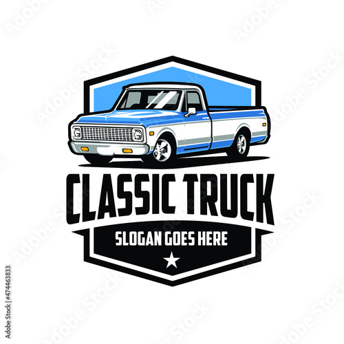 Classic truck restoration emblem logo design. Best for classic truck restoration related logo