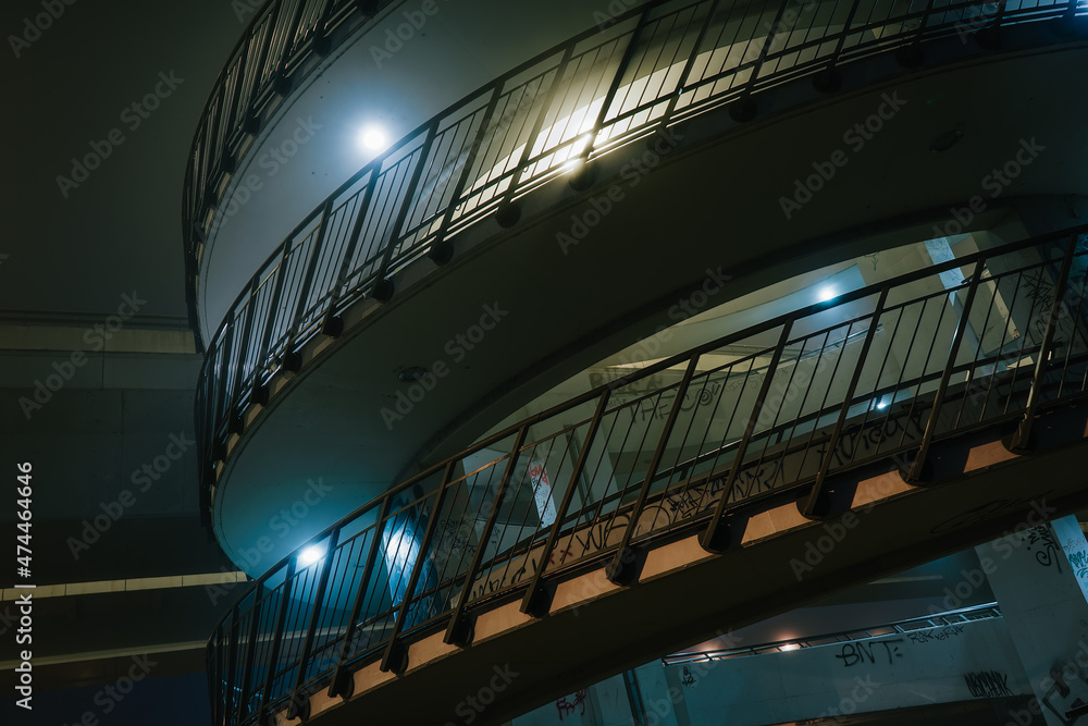 Fototapeta premium street lights under a concrete bridge in the fog in the city of Prague at night 2021
