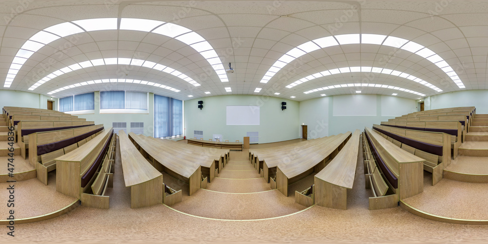 full seamless spherical hdr panorama 360 degrees angle view in modern empty conference and lecture hall in equirectangular projection, AR VR content - obrazy, fototapety, plakaty 