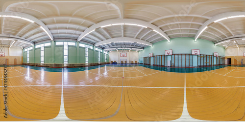 full seamless spherical hdr panorama 360 degrees angle view in empty gym with gymnasium basketball court in equirectangular projection, AR VR content photo