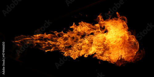 Fire and burning flame torch isolated on black background for graphic design usage