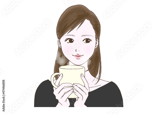 セミロングの女性_マグカップ①_横目