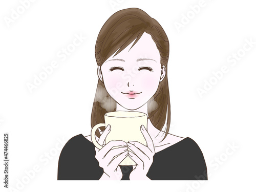 セミロングの女性_マグカップ①_笑顔