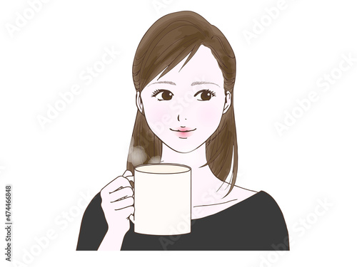 セミロングの女性_マグカップ②_横目