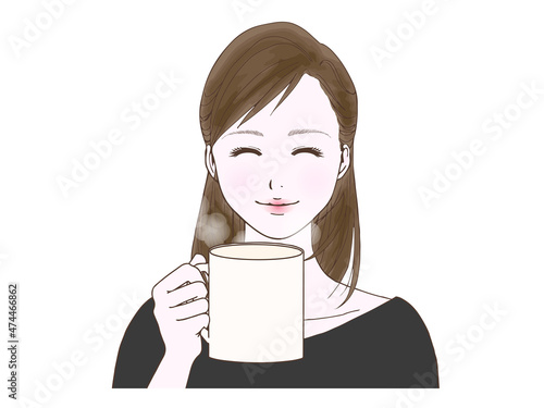 セミロングの女性_マグカップ②_笑顔