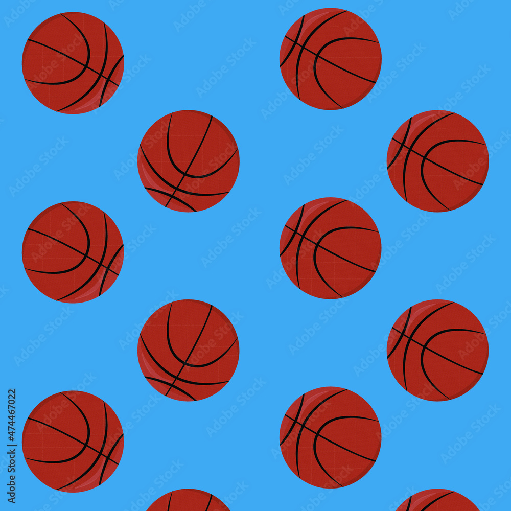 Pattern from basketballs on a blue background. Background with sports theme