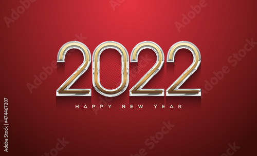 2022 happy new year with elegant gold thin numbers