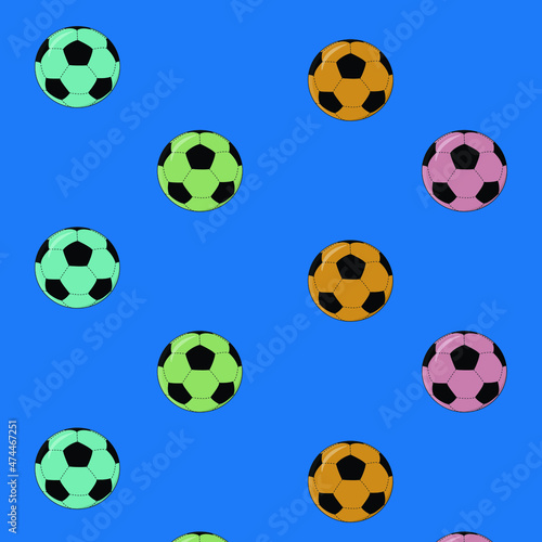 Pattern from colorful soccer balls on a blue  background. Background with sports theme © Виталий Сова