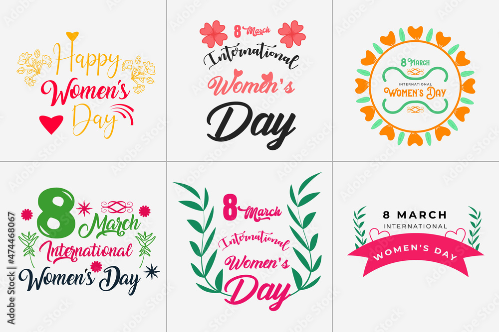 Women's Day Typography Bundle, International Women’s Day Vector illustration, March 8 women’s day typography illustration