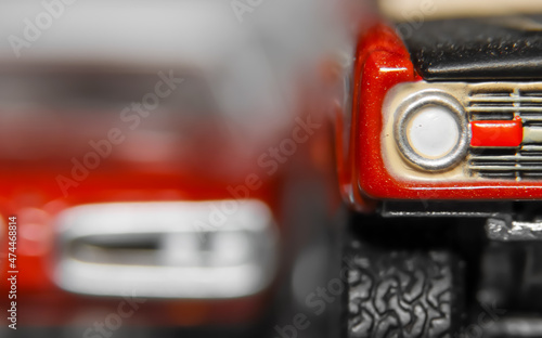Close up shot of red diecast car models photo