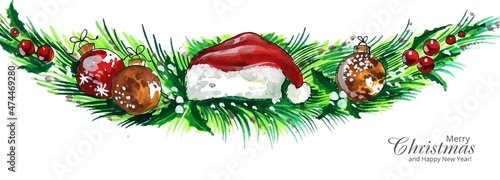 Decorated christmas wreath holiday card banner background