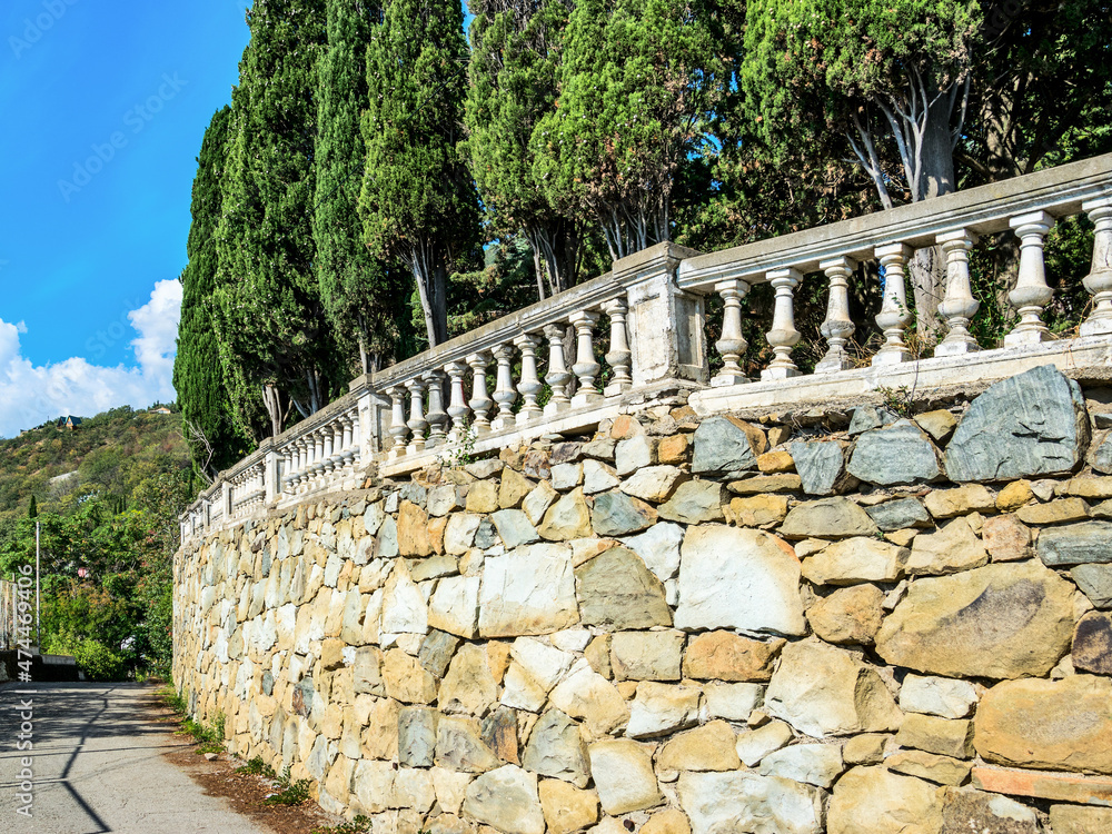 Natural landscape with stone wall and balustrade