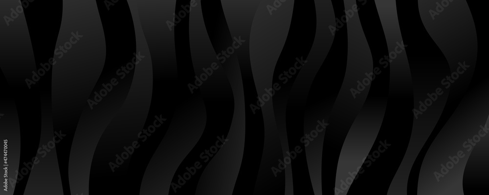 Abstract zebra gradient black banner. Dark shiny wavy background. Curved vertical strips pattern. Elegant cover backdrop. Vector illustration Abstract zebra gradient black banner. Dark shiny wavy background. Curved vertical strips pattern. Elegant cover backdrop. Vector illustration