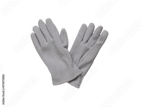 A pair of warm fleece gloves insulated on a white background.