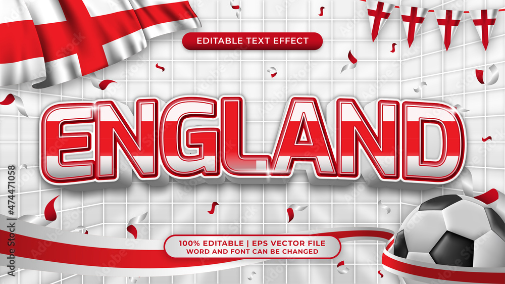 Editable text style effect football background theme. england nation flag - obrazy, fototapety, plakaty 
