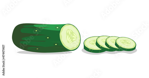 Sliced ​​round cucumber vector illustration on a white background