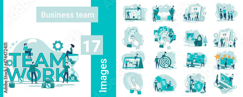 Business team.A set of illustrations in business style.A collection of images on the topic of business relations and technology.Flat vector illustration.
