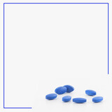 Blue pills, medicine isolated on white background with blue frame