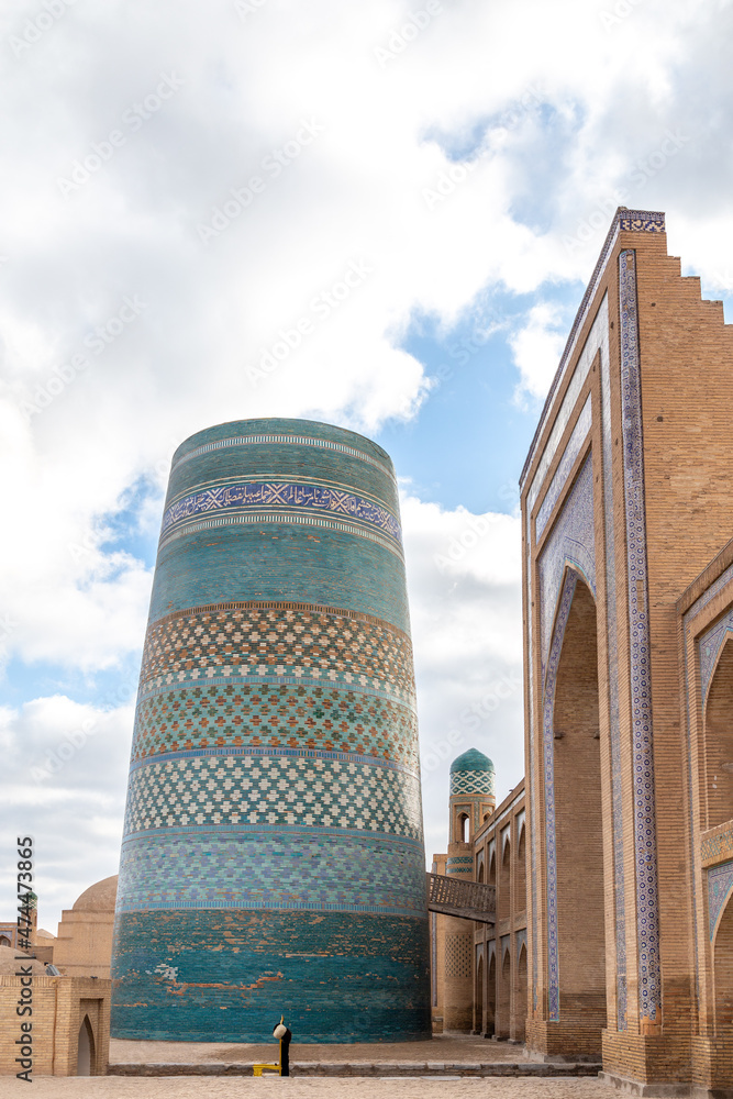 The Kalta Minor minaret, Ichan Kala (or Itchan Qala is walled inner town of the city of Khiva, a UNESCO World Heritage Site), Khiva city, Uzbekistan.