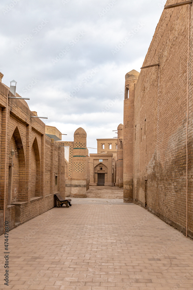 Street of the Ichan Kala city (or Itchan Qala is walled inner town of the city of Khiva, a UNESCO World Heritage Site), Khiva city, Uzbekistan.