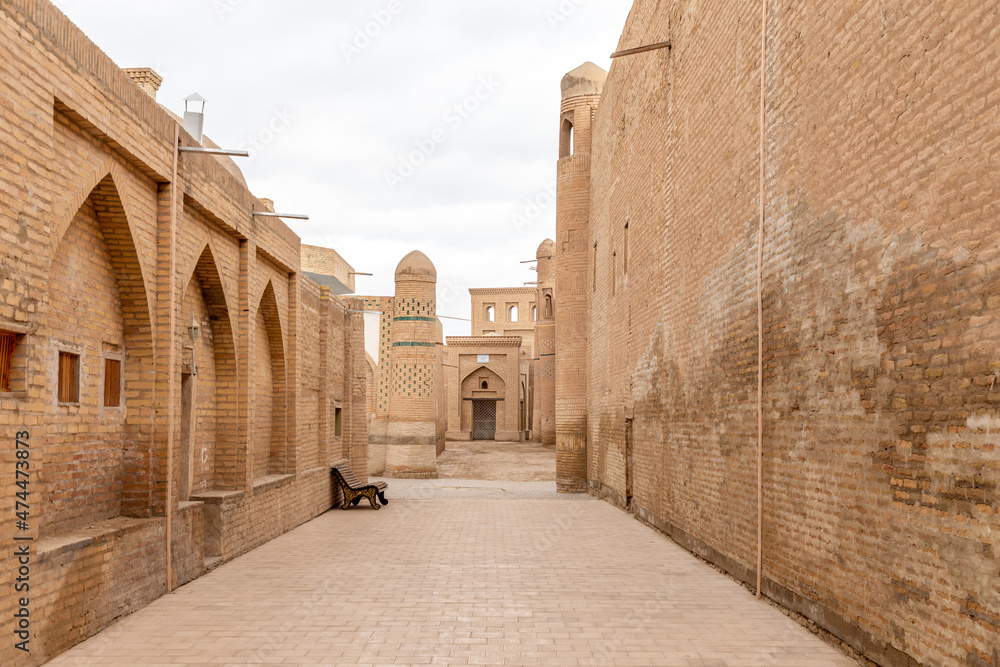 Street of the Ichan Kala city (or Itchan Qala is walled inner town of the city of Khiva, a UNESCO World Heritage Site), Khiva city, Uzbekistan.