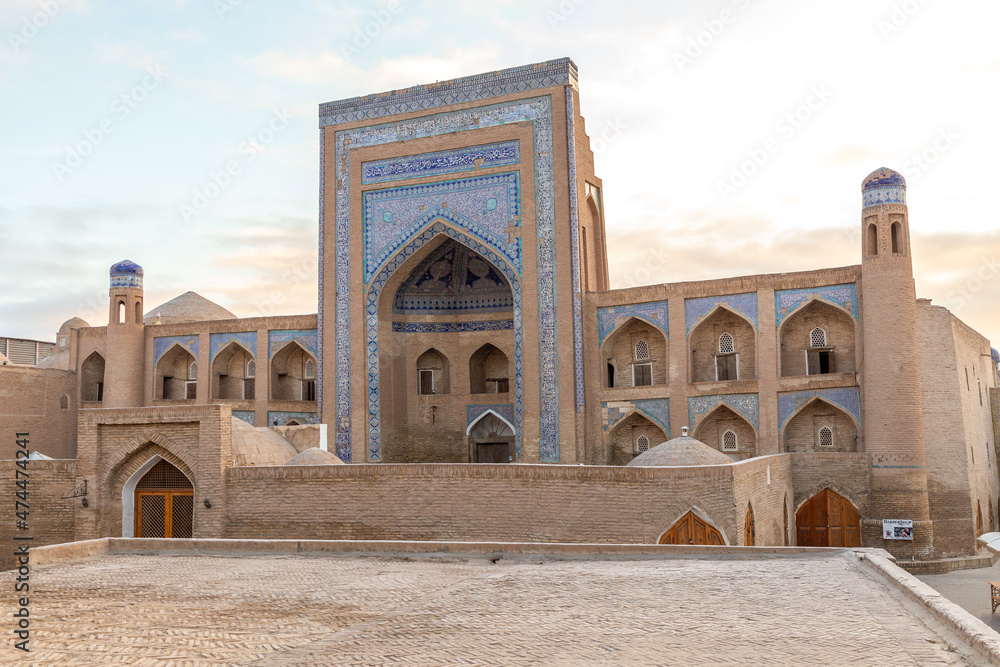 The Allakuli Khan Madrassah. Ichan Kala (or Itchan Qala is walled inner town of the city of Khiva, a UNESCO World Heritage Site), Khiva city, Uzbekistan.