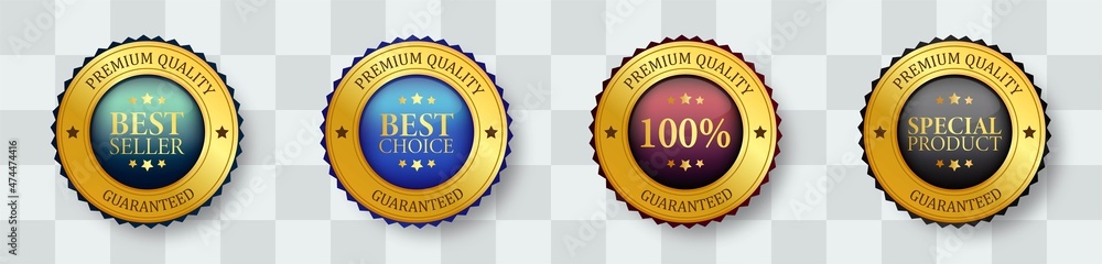 Realistic gold labels and badges, best seller, best choice, 100%, special product. Set golden labels and badges of seal quality stock vector. Eps 10 vector illustration. Realistic gold labels and badges, best seller, best choice, 100%, special product. Set golden labels and badges of seal quality stock vector. Eps 10 vector illustration.