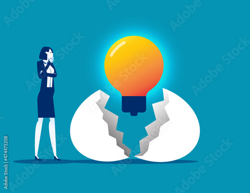 Creative new strategy born process. Egg shell cracking and light bulb birth