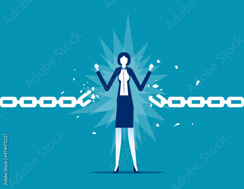 Abstract breaking chains metaphor symbol. Break free concept