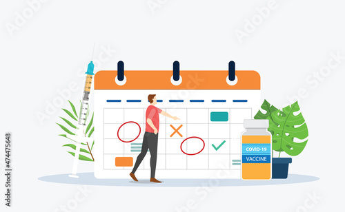 vaccination schedule time with calendar and people marking date with modern flat style