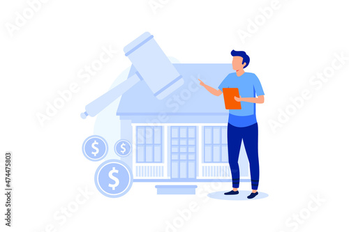Auction house flat modern design illustration