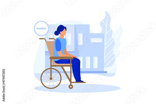Structural obstacles. Prevent access, block mobility. Inaccessible environments, physical mobility barriers, problems of disabled people concept. Bright vibrant violet illustration exclusive design.
