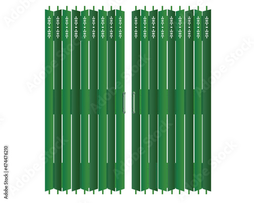 Vector traditional Hong Kong retro style green shop front matel gate rolling door design