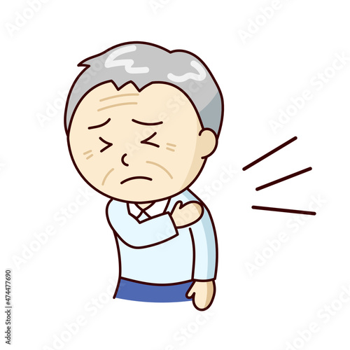 痛みで肩を押さえるシニア男性