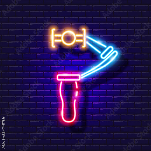 Steadicam for smartphone neon icon. Camera stabilizer luminous sign. Photo and video concept. Vector illustration of a sign for design, website, decoration, online store.