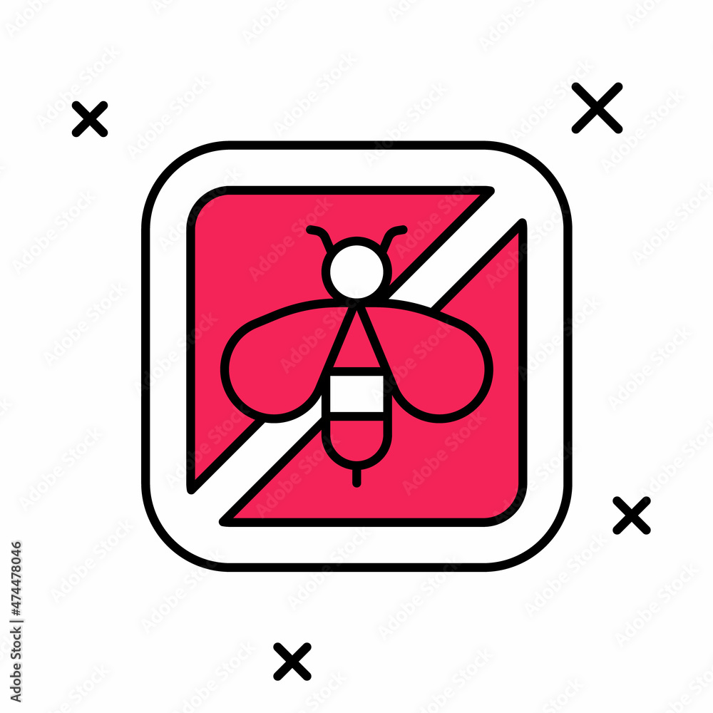 Filled outline Stop bee icon isolated on white background. Sweet natural food. Honeybee or apis with wings symbol. Flying insect. Vector Filled outline Stop bee icon isolated on white background. Sweet natural food. Honeybee or apis with wings symbol. Flying insect. Vector