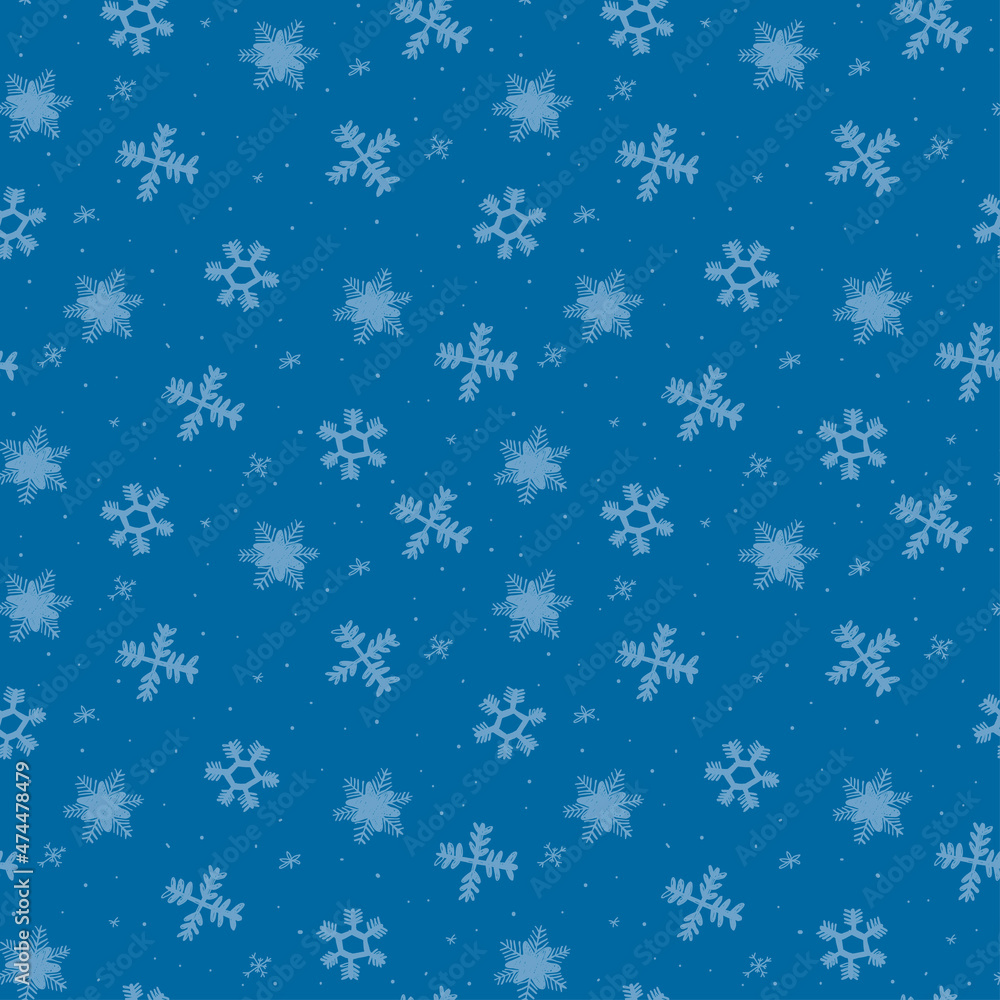 Falling snowflakes background. Seamless pattern snowflake. Design texture winter season for prints. Handdrawn snowflakes. Snowflake in doodle style