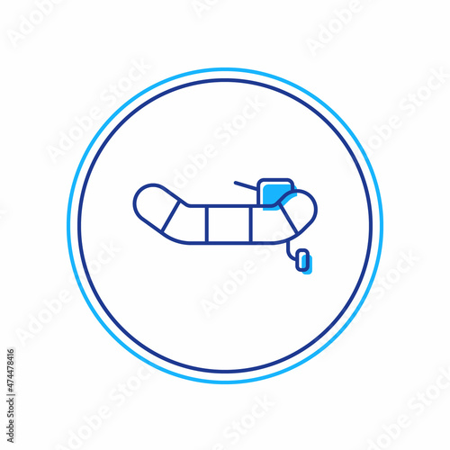 Filled outline Inflatable boat with outboard motor icon isolated on white background. Vector
