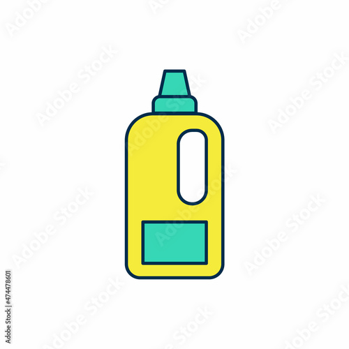 Filled outline Plastic bottle for laundry detergent, bleach, dishwashing liquid or another cleaning agent icon isolated on white background. Vector