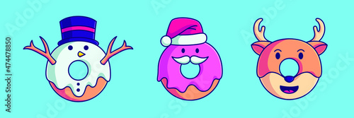 cute donut character vector illustration. Christmas donuts cartoon flat design