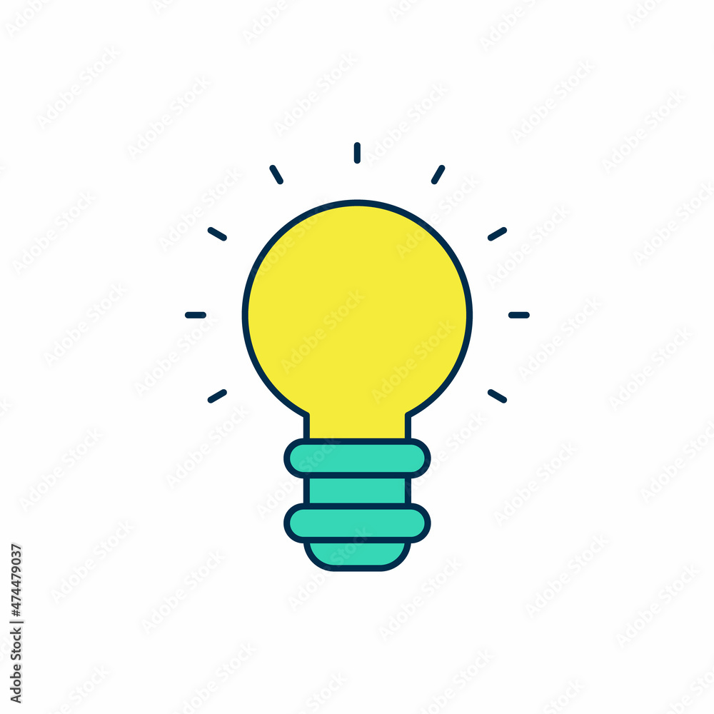 Filled outline Creative lamp light idea icon isolated on white background. Concept ideas inspiration, invention, effective thinking, knowledge and education. Vector Filled outline Creative lamp light idea icon isolated on white background. Concept ideas inspiration, invention, effective thinking, knowledge and education. Vector
