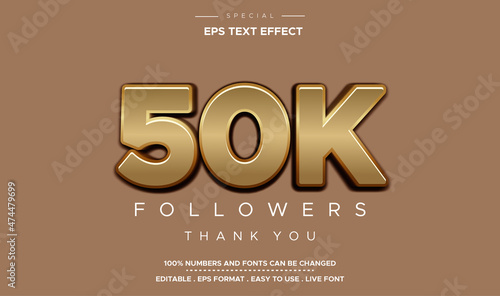 editable 3d text effect style number 50k followers