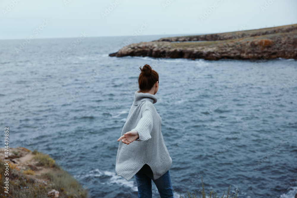 pretty woman beach tourism cloudy weather stone coast Relaxation concept pretty woman beach tourism cloudy weather stone coast Relaxation concept
