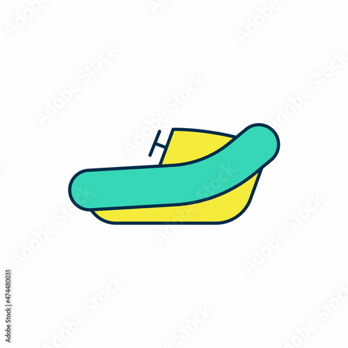 Filled outline Inflatable boat with outboard motor icon isolated on white background. Vector