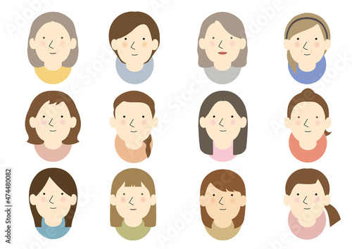 10代から60代までの女性の顔12種 © onori