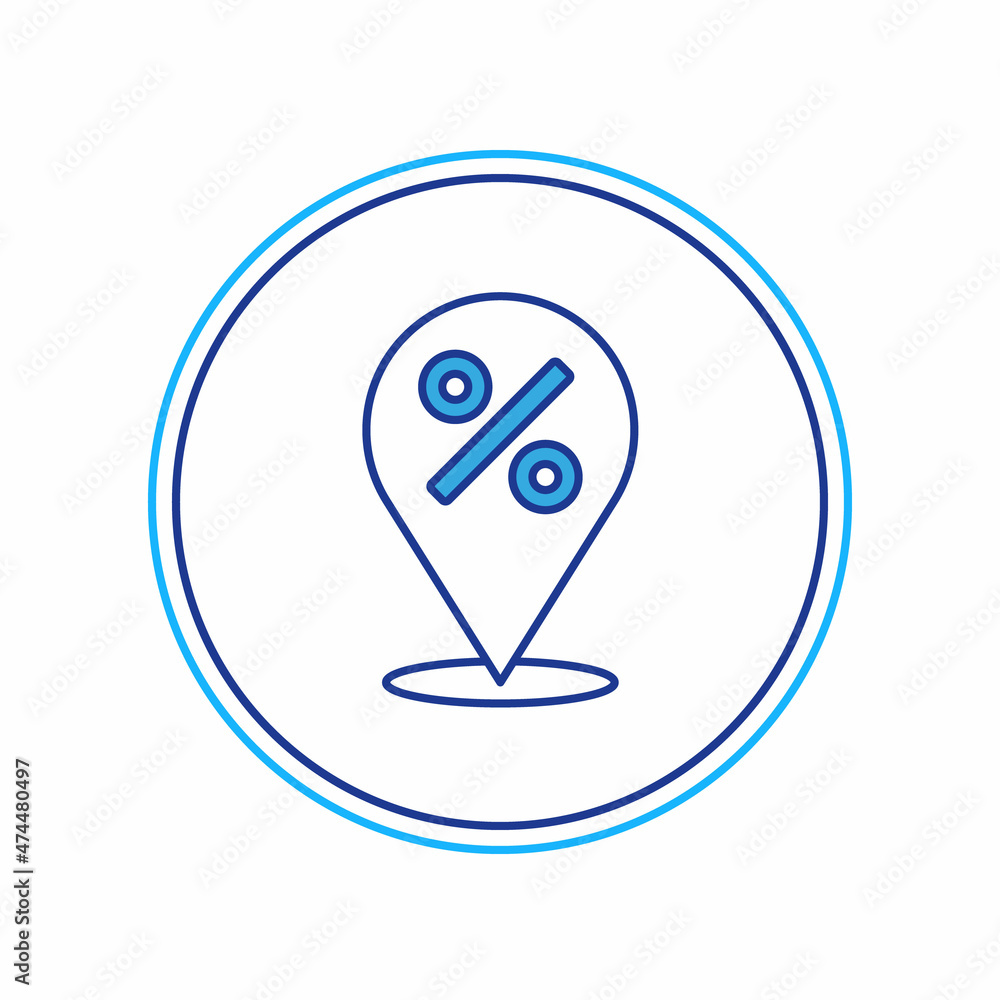 Filled outline Location with percent discount icon isolated on white background. Money location icon. Business and investment concept. Vector Filled outline Location with percent discount icon isolated on white background. Money location icon. Business and investment concept. Vector