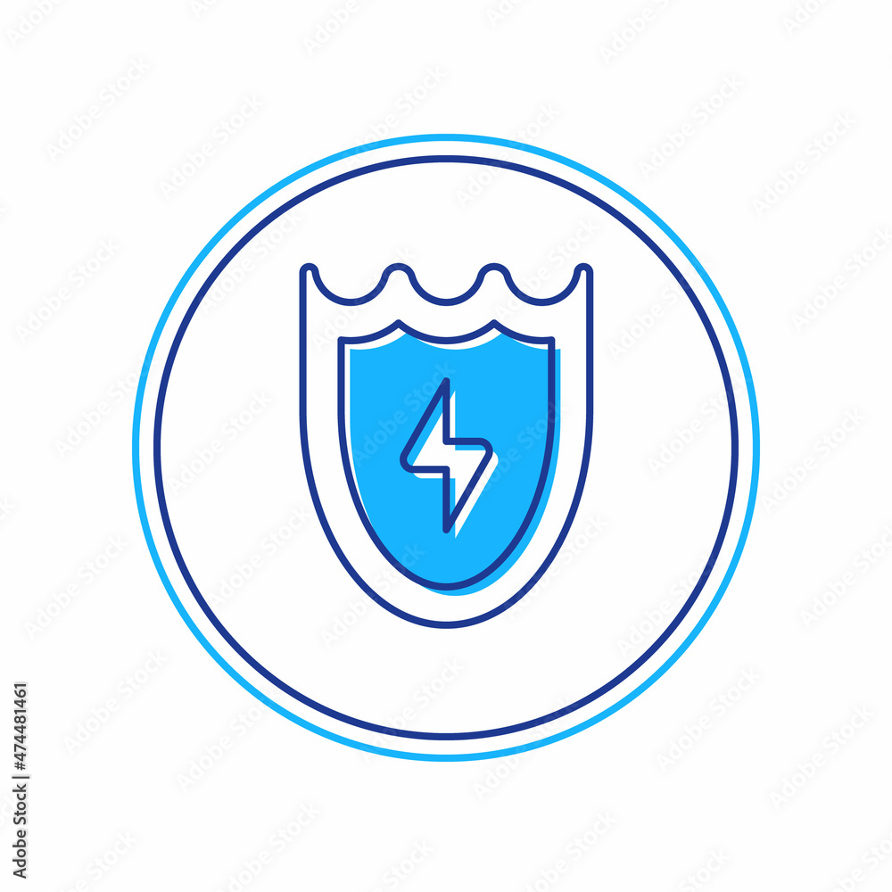 Filled outline Lightning and shield icon isolated on white background. High voltage shield. Safe energy. Vector Filled outline Lightning and shield icon isolated on white background. High voltage shield. Safe energy. Vector