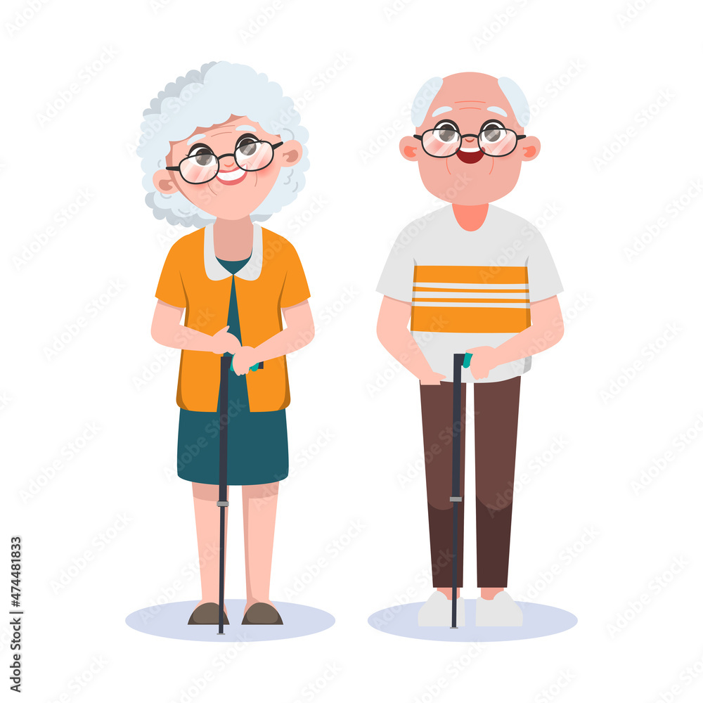 Elderly people grandfather and grandmother cute cartoon character.