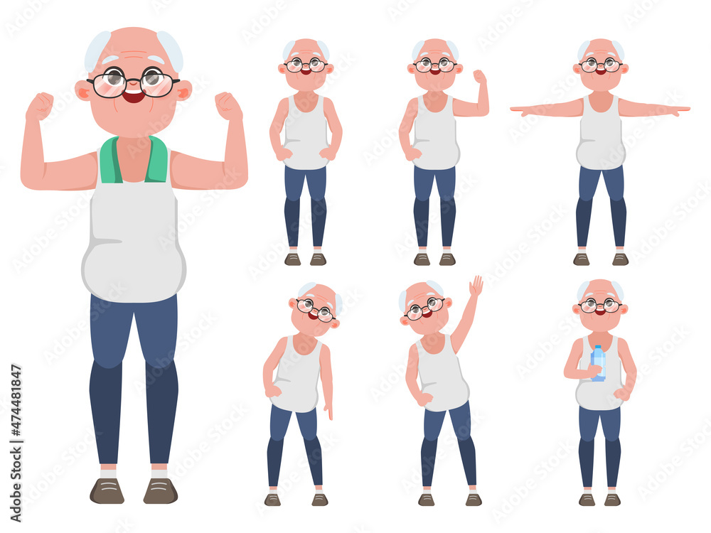 Fototapeta premium Elderly people grandfather exercise workout character.