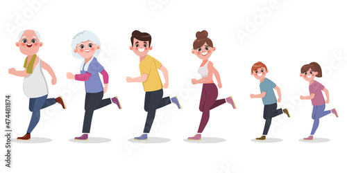 Character of Big family people healthy exercise workout.